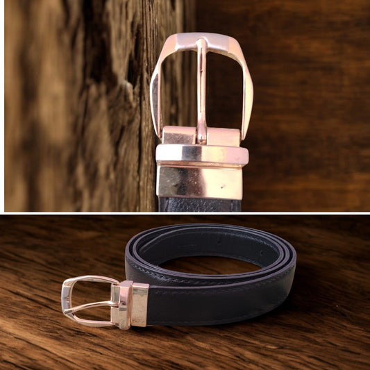 A luxury Handmade Classic Pebbled Leather Belt for men by SECOLO, 3cm width, featuring a pebbled grain finish and a polished silver-tone buckle.