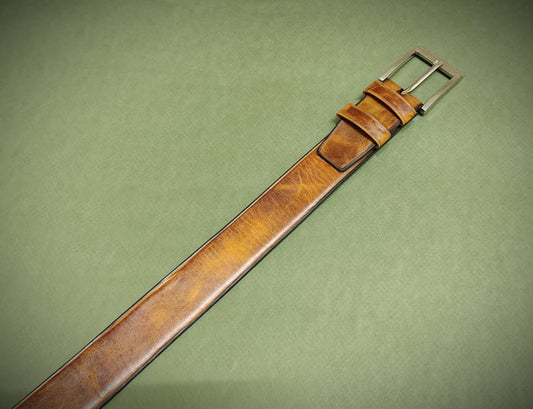 SECOLO Raw-Edge Casual Leather Belt - Dark Brown