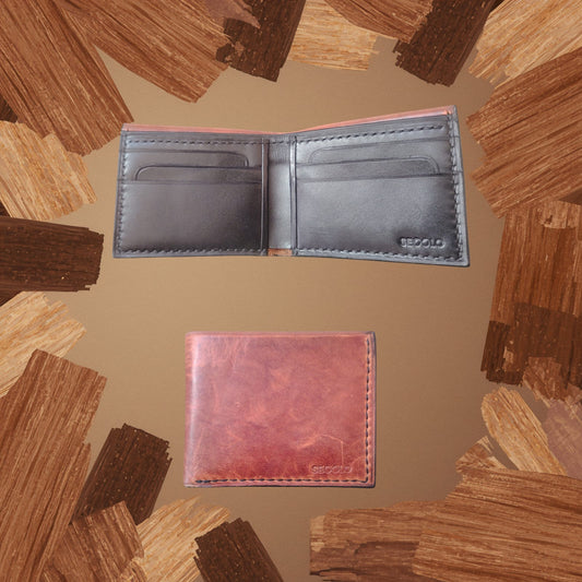SECOLO Handmade Genuine Leather Bi-fold Wallet - Tan & Black