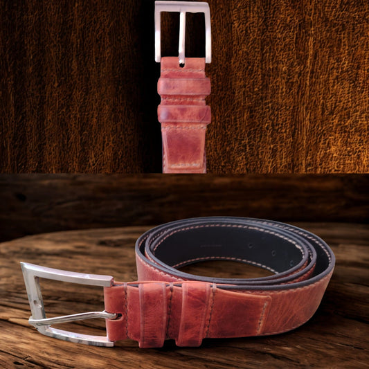 SECOLO Handmade Padded Leather Belt - Tan & Black